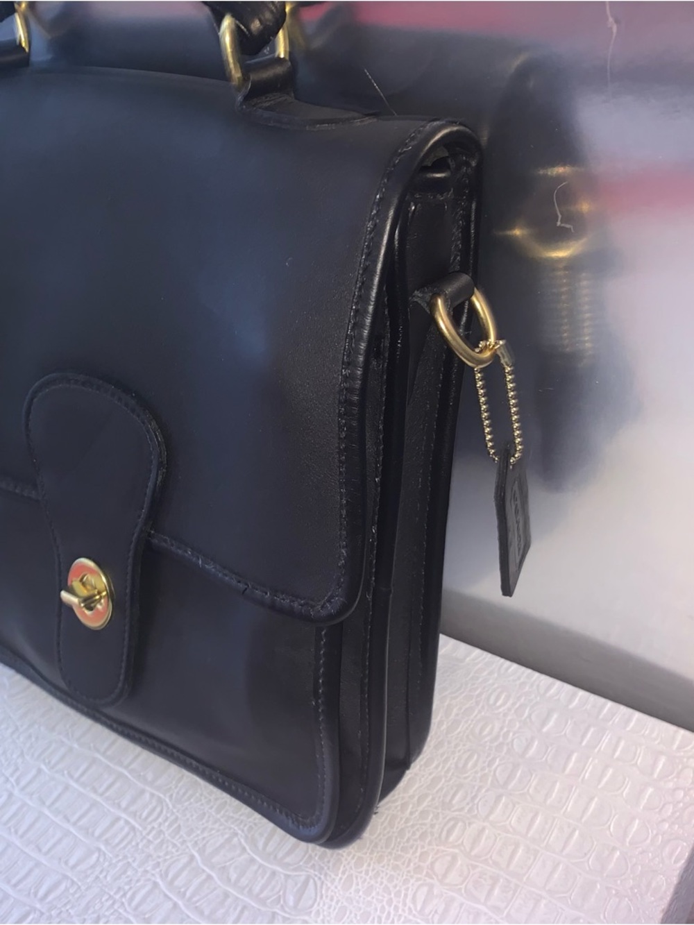 Coach Black Leather Top-Handle Crossbody Bag with Gold Hardware - Picture 8 of 9